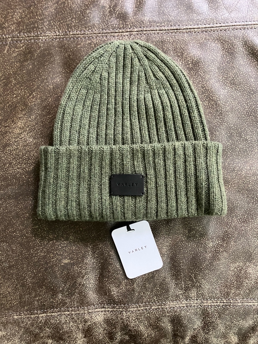 Varley Olive Ribbed Knit Beanie